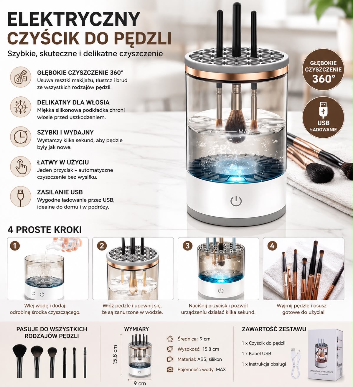 MYJKA ELEKTRYCZNA DO PĘDZLI DO MAKIJAŻU USB.