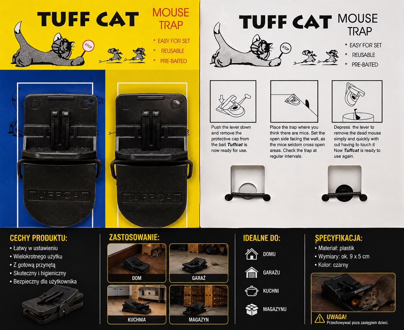 ZESTAW 2 PUŁAPEK NA MYSZY TUFF CAT.