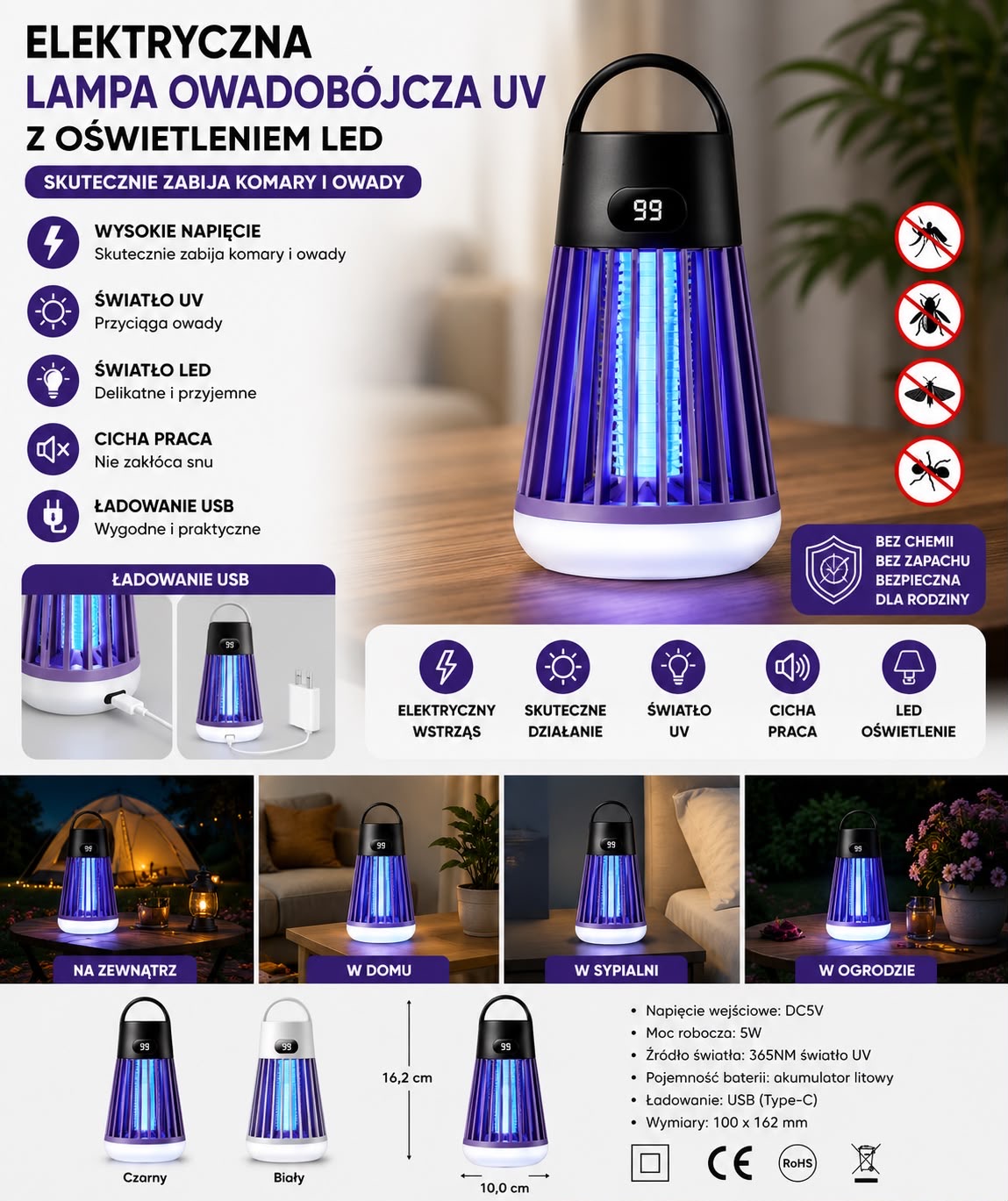 LAMPA OWADOBÓJCZA UV Z OŚWIETLIENEM LED