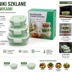 ZESTAW 3 SZKLANYCH POJEMNIKÓW GLASSLOCK Z POKRYWKAMI.