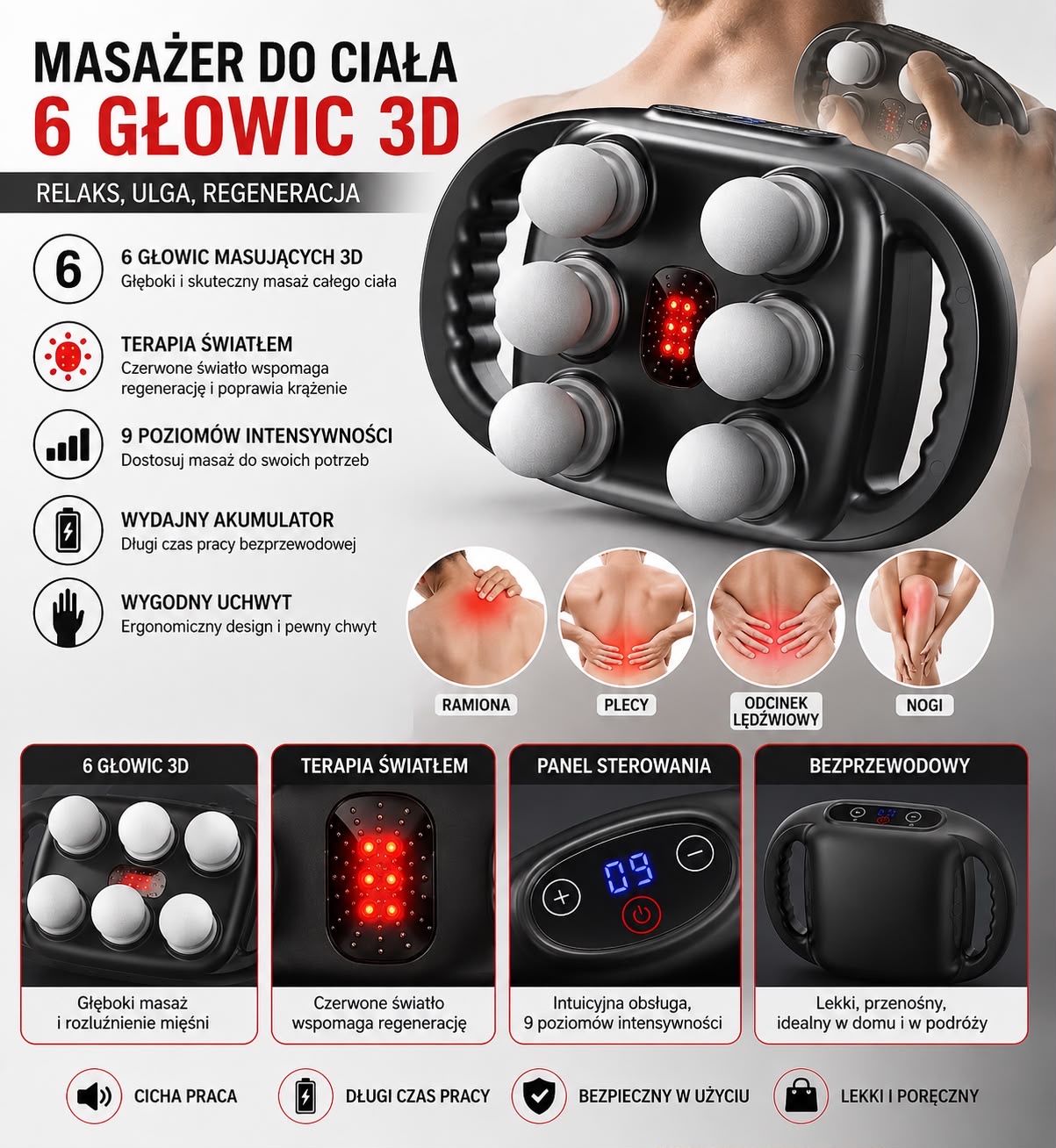MASAŻER 6 GŁOWIC 3D MODELOWANIE SYLWETKI.