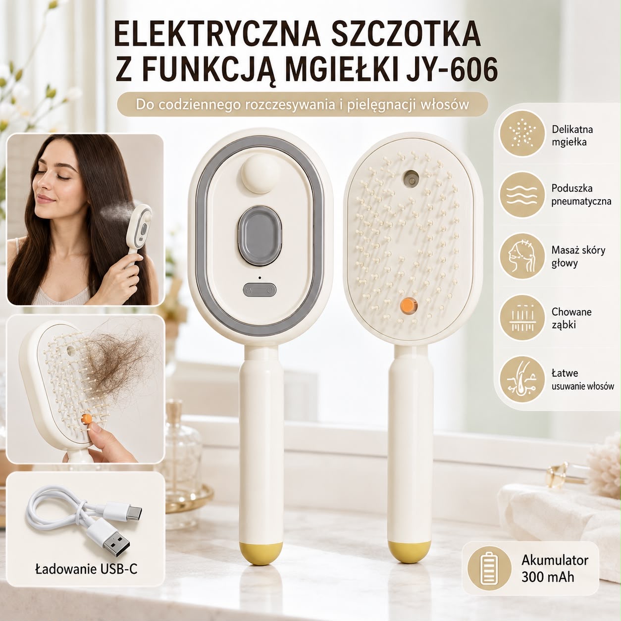 Elektryczna szczotka do włosów z funkcją mgiełki i chowanymi ząbkami. - obrazek 2