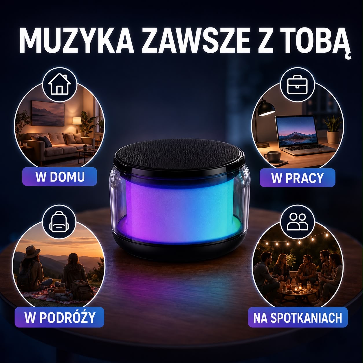 Mini głośnik Bluetooth 5.0 z kolorowym podświetleniem LED, 5 W. - obrazek 3