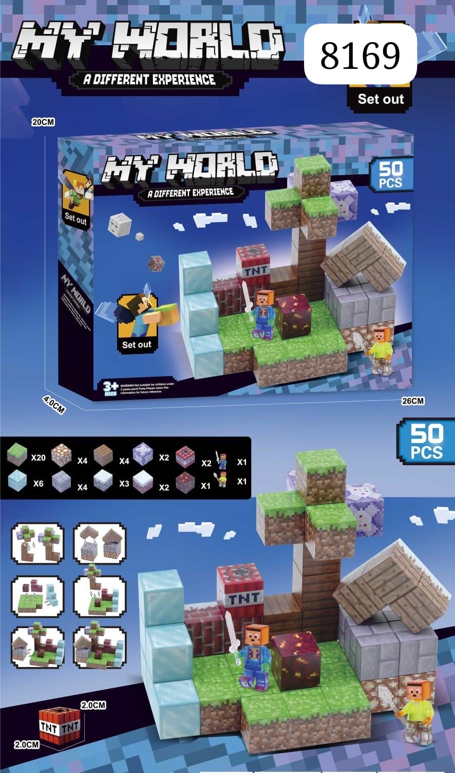 KLOCKI MINECRAFT MAGNETYCZNY 50 ELEMENTÓW.