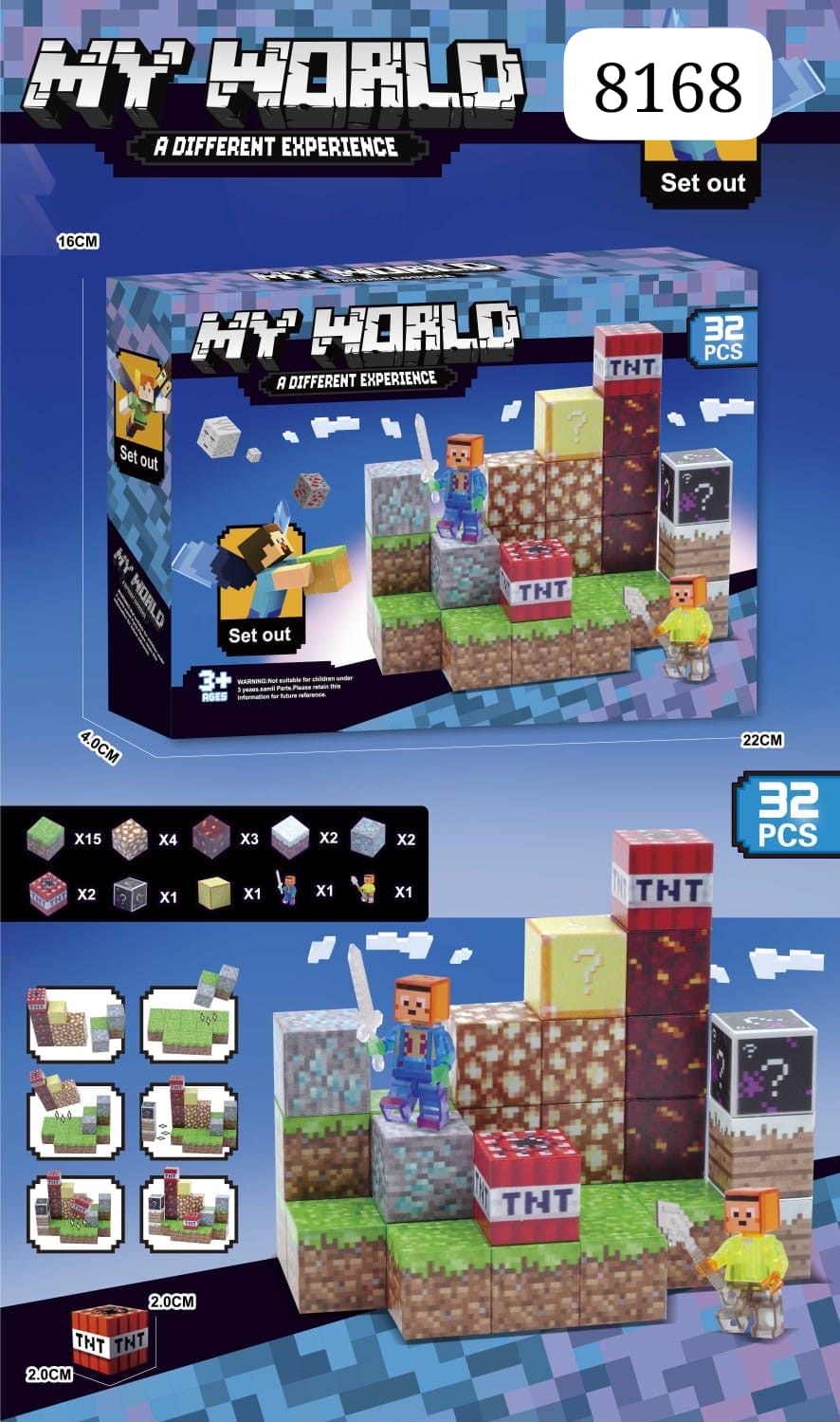 KLOCKI MINECRAFT MAGNETYCZNY 32 ELEMENTÓW.