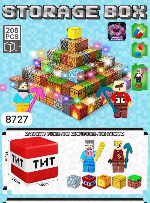 ZESTAW KLOCKI MAGNETYCZNE MINECRAFT LED 205 ELEMENTÓW.