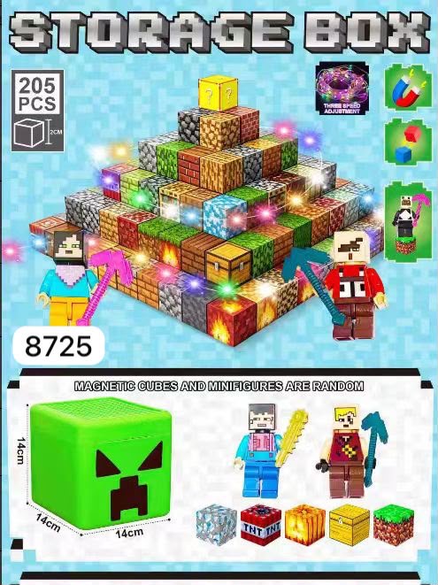 ZESTAW KLOCKI MAGNETYCZNE MINECRAFT LED 205 ELEMENTÓW.